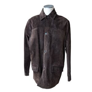 Banana Republic Sz XL Men's Vintage Brown Suede Leather Jacket Shacket Lined EUC